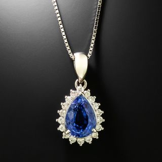 Estate 2.16 Carat Pear-Shaped Sapphire and Diamond Pendant - GIA - 3