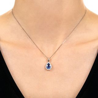 Estate 2.16 Carat Pear-Shaped Sapphire and Diamond Pendant - GIA
