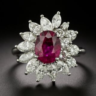Estate 2.19 Carat Burmese Ruby, Marquise and Round Diamond Ring - GIA - 3