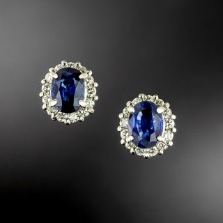 Estate 2.29 Carat Oval Sapphire and Diamond Halo Stud Earrings - GIA - 4