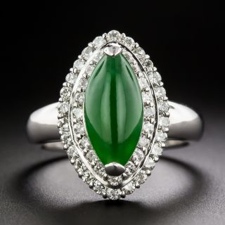 Estate 2.56 Carat Marquise-Shaped Natural Jade and Diamond Ring - 1