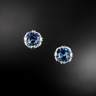 Estate 2.82 Carat Sapphire 18K Stud Earrings - GIA - 2