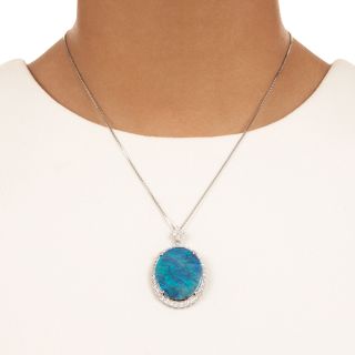 Estate 20.71 Carat Opal and Diamond Pendant