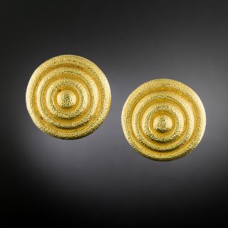 Estate 22K Spiral Disk Earrings - 2