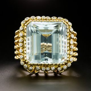 Estate 24.00 Carat Aquamarine and Diamond Cocktail Ring - 3