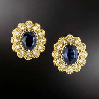 Estate 3.16 Carat Total Weight Sapphire and Diamond Halo Earrings - GIA - 2