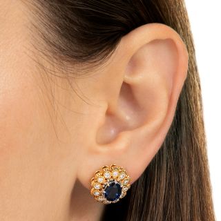 Estate 3.16 Carat Total Weight Sapphire and Diamond Halo Earrings - GIA