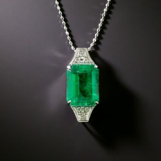 Estate 3.45 Carat Colombian Emerald and Diamond 18K Pendant - GIA F1 - 3