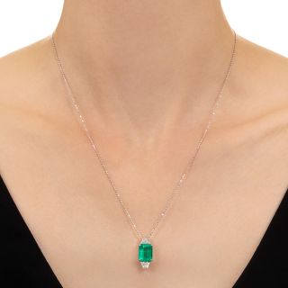 Estate 3.45 Carat Colombian Emerald and Diamond 18K Pendant - GIA F1