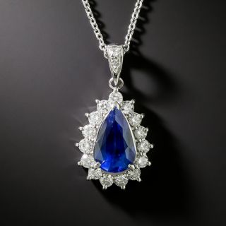 Estate 3.60 Carat Sapphire and Diamond Drop Pendant - GIA  - 3