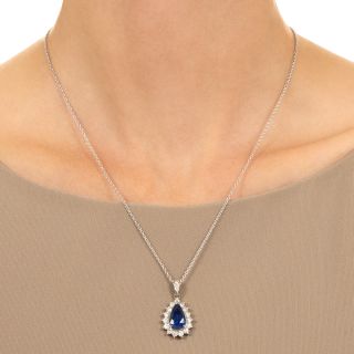 Estate 3.60 Carat Sapphire and Diamond Drop Pendant - GIA 