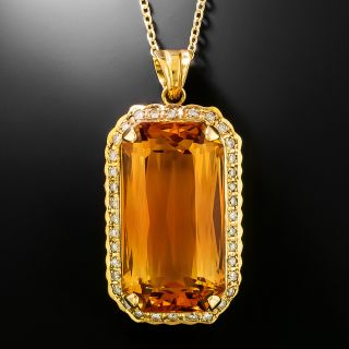 Estate 32.49 Carat Citrine and Diamond 18K Pendant - 2