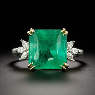 Estate 5.10 Carat Colombian Emerald and Marquise Diamond Ring - GIA - 2