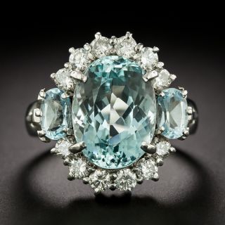 Estate 5.62 Carat Aquamarine and Diamond Halo Ring - 3