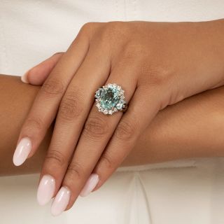Estate 5.62 Carat Aquamarine and Diamond Halo Ring