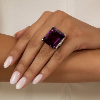 Estate 50.00 Carat Emerald-Cut Amethyst and Diamond Ring