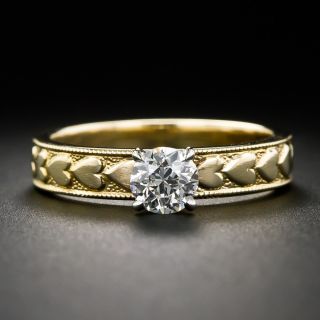 Estate .51 Carat Diamond Heart Motif Solitaire Ring, Size 6 3/4 - 1