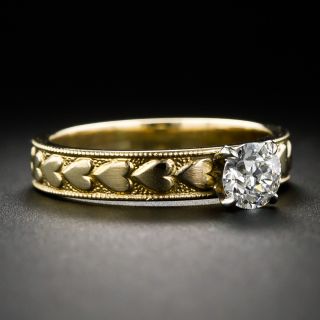 Estate .51 Carat Diamond Heart Motif Solitaire Ring, Size 6 3/4