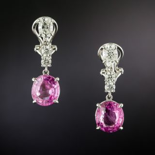 Estate 6.56 Carat Pink Sapphire and Diamond Dangle Earrings - 3