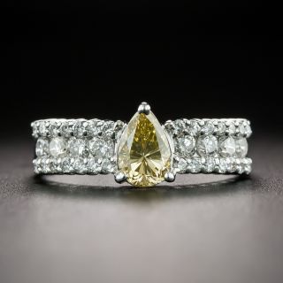 Estate .68 Carat Light Yellowish Brown Pear-Shaped Diamond Ring - 1