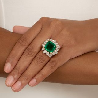 Estate 7.22 Carat Colombian Emerald and Diamond Ring - AGL Minor Enhancement