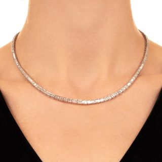 Estate 7.27 Carat Diamond Baguette 18K Rivière Necklace