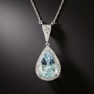 Estate 7.62 Carat Pear-Shaped Aquamarine and Diamond Necklace - 3