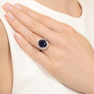 Estate 8.50 Carat Sapphire and Diamond Halo Ring - GIA