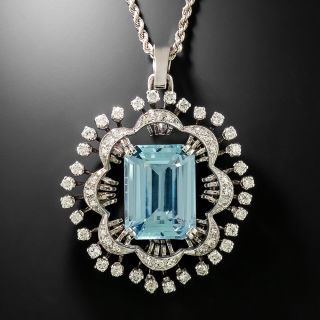Estate 9.09 Carat Aquamarine and Diamond Pendant - 3