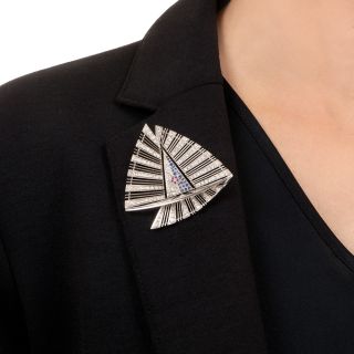 Estate Abstract Sailboat Diamond and Sapphire Brooch