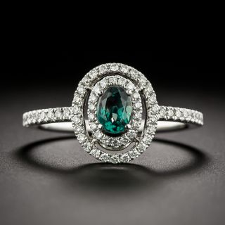 Estate Alexandrite Double Diamond Halo Ring - 3