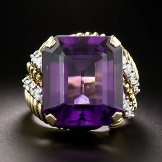 Estate Amethyst and Diamond 18K Two-Tone Gold Ring - 2