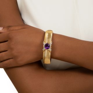 Estate Amethyst and Diamond Bangle Bracelet