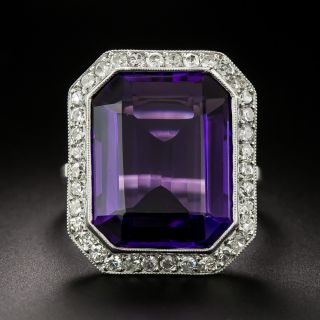 Estate Amethyst and Diamond Halo Ring - 2