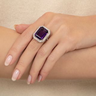 Estate Amethyst and Diamond Halo Ring