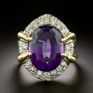 Estate Amethyst and Diamond Pavé Halo Ring - 3