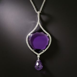 Estate Amethyst Diamond Dangle Pendant - 2