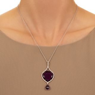 Estate Amethyst Diamond Dangle Pendant
