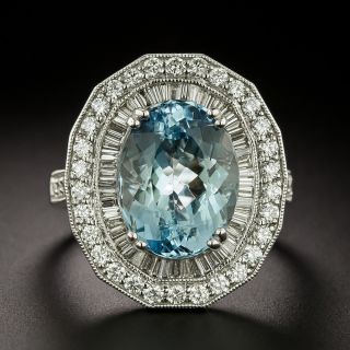 Estate Aquamarine and Diamond Double-Halo Ring - 2
