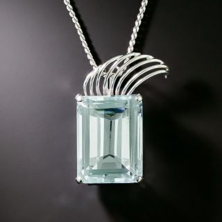 Estate Aquamarine Scroll Pendant - 2