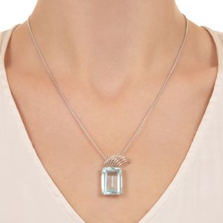 Estate Aquamarine Scroll Pendant