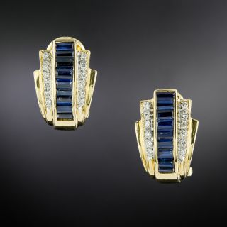 Estate Art Deco-Style Sapphire and Diamond Hoop Earrings  - 2