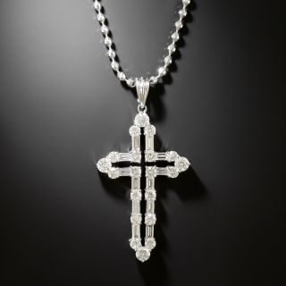 Estate Baguette and Round Diamond Cross - 2