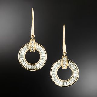 Estate Baguette Diamond Circle Drop Earrings - 2