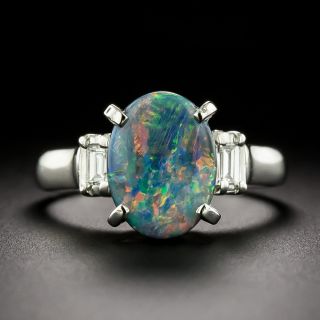 Estate Black Opal and Baguette Diamond Ring - 2