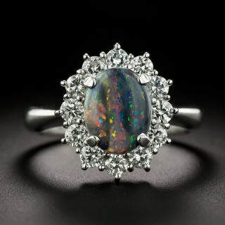 Estate Black Opal and Diamond Halo Ring - 3