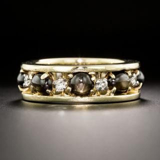 Estate Black Star Sapphire and Diamond Eternity Ring - Size 6 1/2 - 2