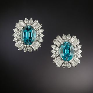 Estate Blue Zircon and Diamond Halo Earrings - 3