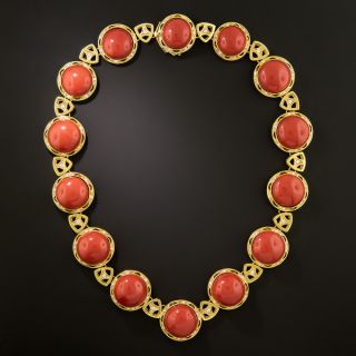 Estate Bold Coral Cabochon Necklace - 2