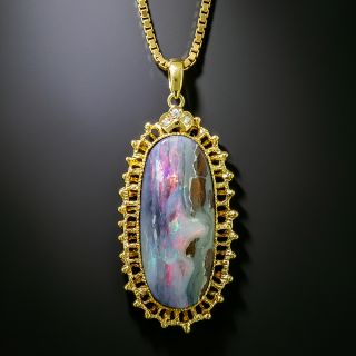 Estate Boulder Opal and Diamond Pendant - 3